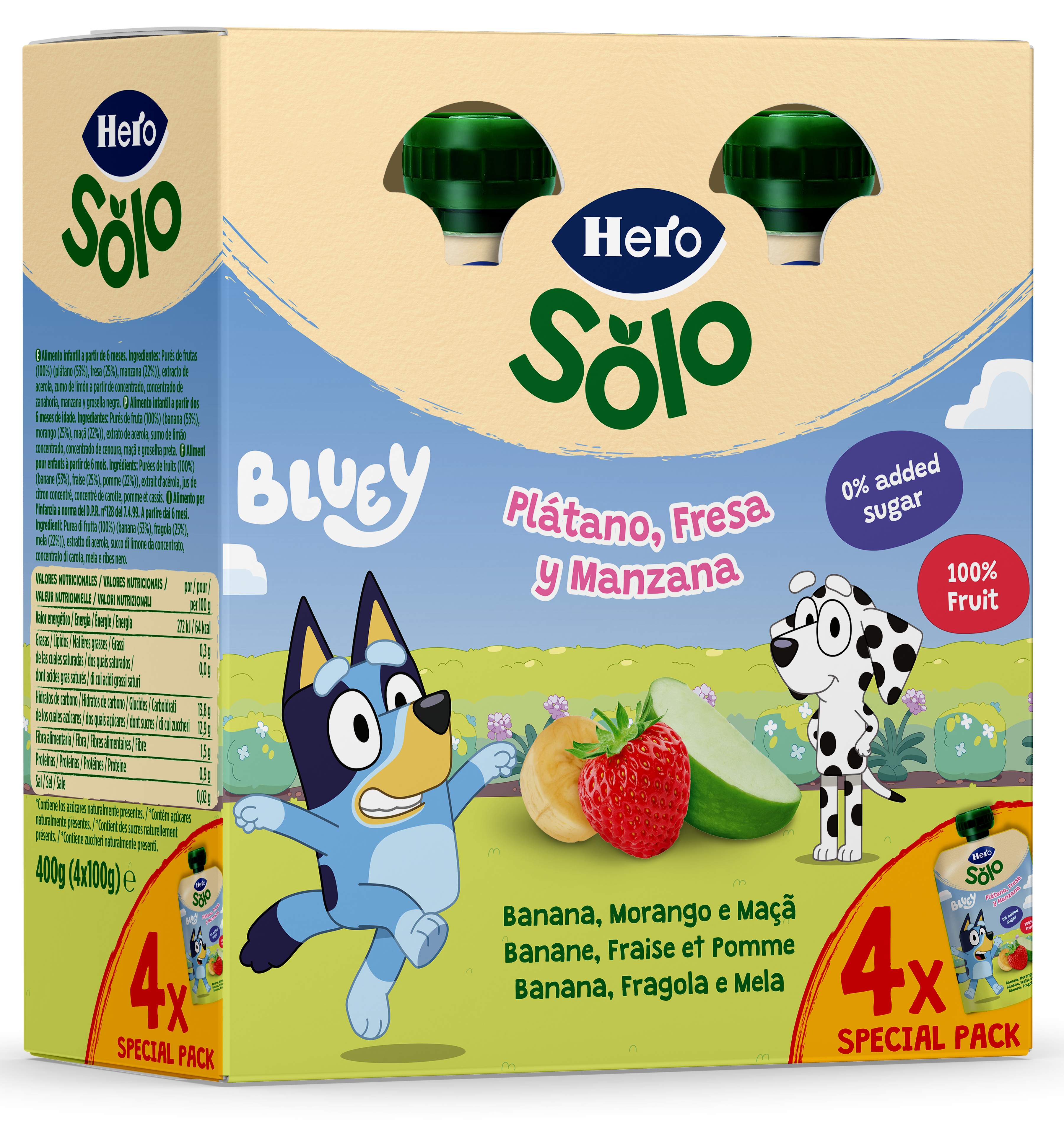 Pouch Hero manzana y plátano 4x100g