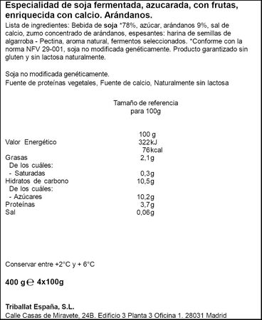 Postre bífidus Sojasun pack 4 arándanos