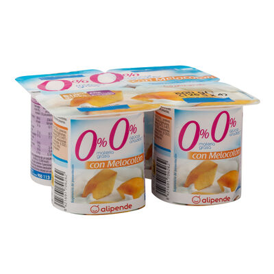 Yogur sin az&uacute;car a&ntilde;adido Alipende pack 4 con melocot&oacute;n 500g