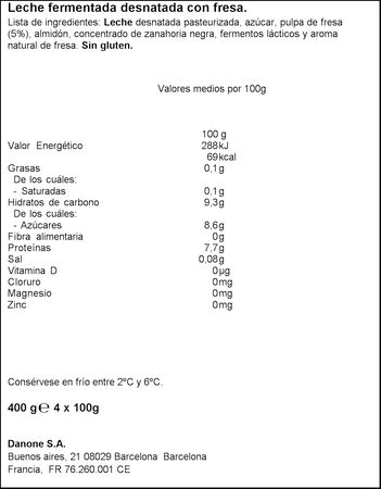 Yogur Skyr con prote&iacute;na Danone pack 4 Fresa