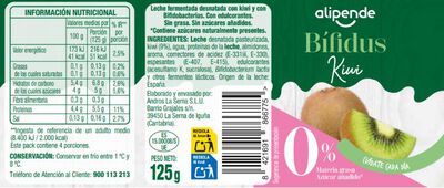 Yogur bifidus 00% sin az&uacute;car a&ntilde;adido pack 4 kiwi Alipende