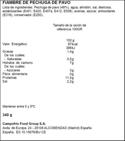 Pechuga de pavo en bloc Pavofr&iacute;o 340g