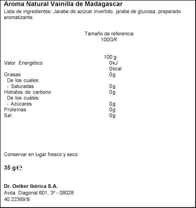 Aroma natural de  vainilla de Madagascar Dr Oetker 35ml