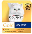Comida h&uacute;meda para gato adulto Gourmet Gold Mousse con mix de pescados y carnes 8x85g