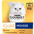 Comida h&uacute;meda para gato adulto Gourmet Gold Mousse con mix de pescados y carnes 8x85g