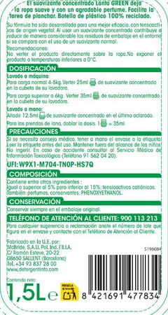 Suavizante concentrado Lanta 60 lavados Green