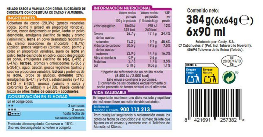 Helado bombón Alipende 6 uds crocanti y cacao