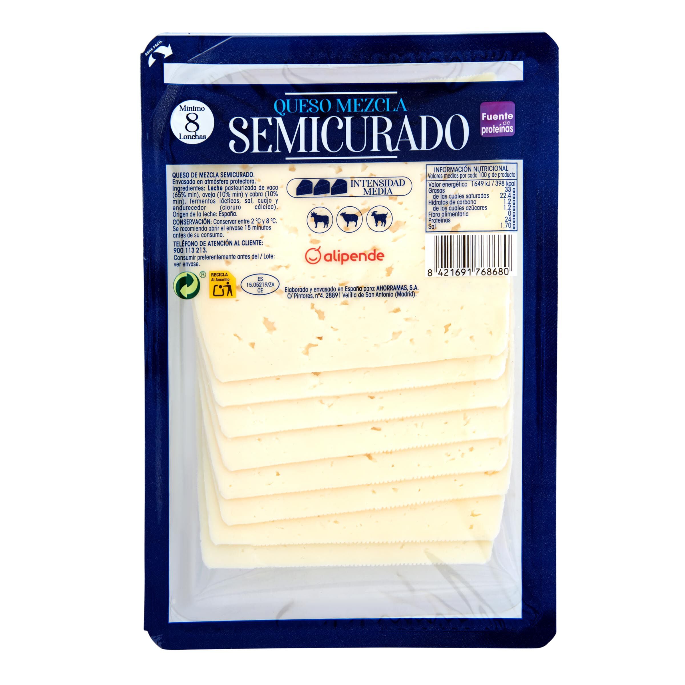Queso semicurado en lonchas Alipende 200g