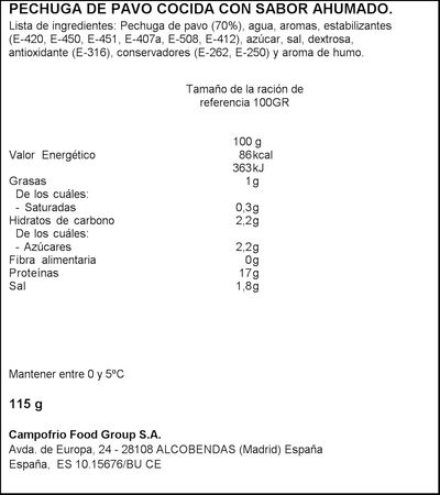 Pechuga de pavo braseado Campofrío finissimas 115g