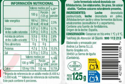Yogur bifidus 0% natural edulcorado sin grasa alipende 125 g