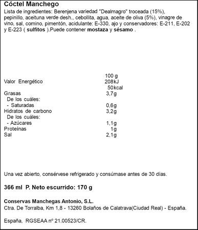Coctel manchego con berenjena de Almagro Antonio 170g