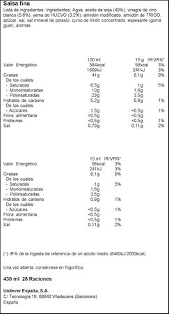 Salsa Calvé 430ml fina casera