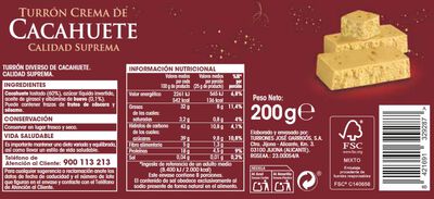 Turr&oacute;n de crema de cacahuete Alipende 200g