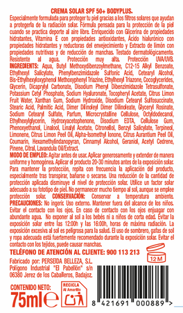 Crema solar resistente al agua SPF 50 Bodyplus 75 ml
