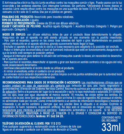 Insecticida eléctrico Lanta aparato+recambio mosquitos