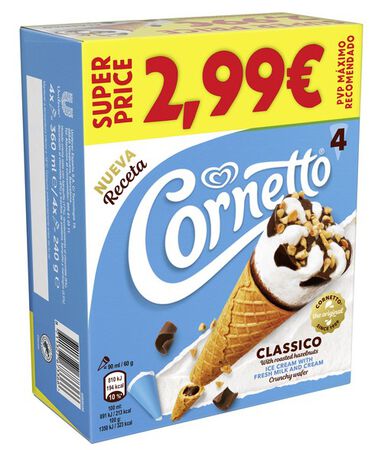 Helado Cornetto frigo 4u Classico