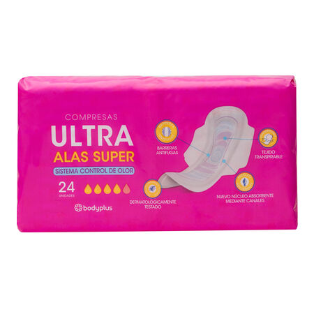 Compresas con alas Bodyplus 24 uds super ultra