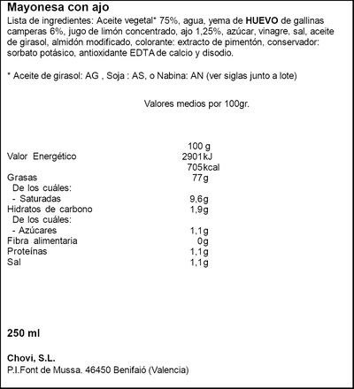 Salsa Ajonesa Chovi 250ml