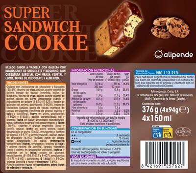 Helado super sandwich Alipende 4 uds cookies