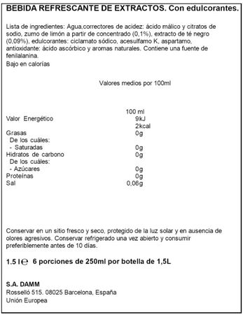 Refresco T&eacute; s/azucar Nestea 1.5L Lim&oacute;n