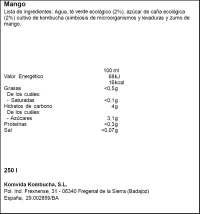 Kombucha de mango Komvida 250ml