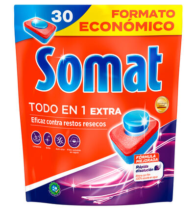 Detergente en pastillas para lavavajillas Somat 30 uds todo en uno