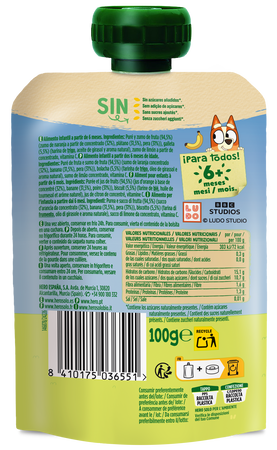 Pouch Hero Solo naranja pl&aacute;tano pera y galleta 100g