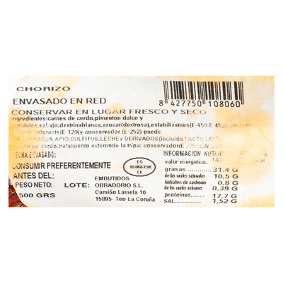 Chorizo gallego Sadepor malla 500g