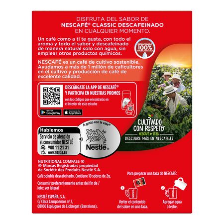 Café soluble descafeinado Nescafé 10 sobres mezcla