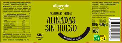 Aceitunas sin hueso ali&ntilde;adas Alipende 400g
