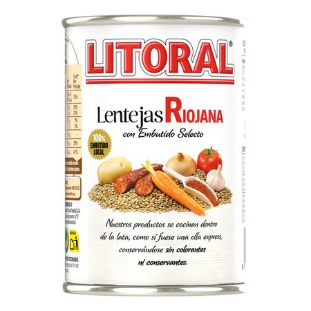 Lenteja riojana Litoral 425g con ingredientes naturales