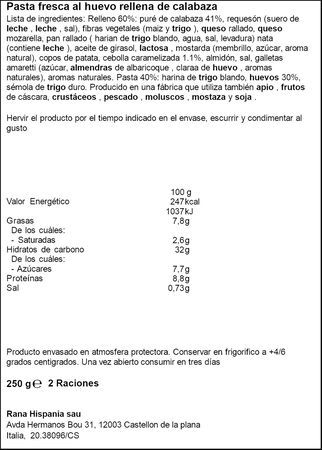 Pasta fresca ravioli relleno de calabaza Rana 250g