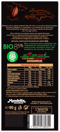 Chocolate negro bio Suchard 90g 85% de cacao