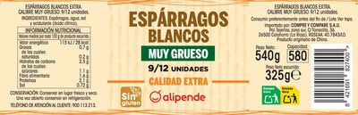 Esp&aacute;rragos blancos muy grueso Alipende 325g (9/12 piezas)
