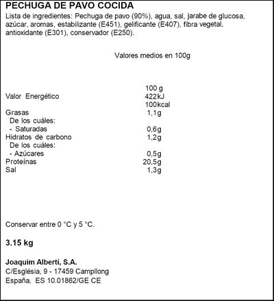 Pechuga de pavo cocida La Selva
