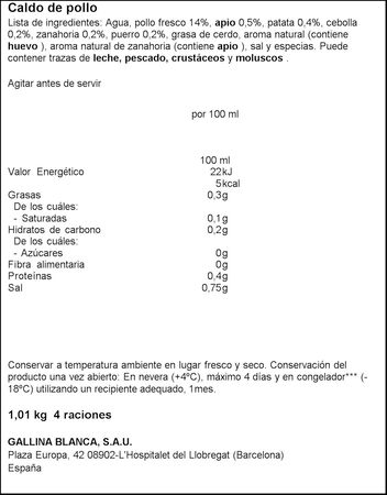 Caldo casero Gallina Blanca 1l pollo 100% natural