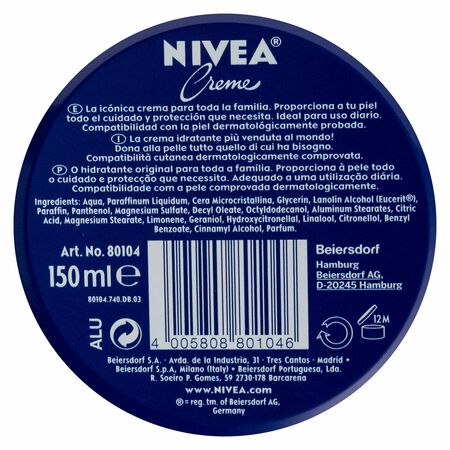 Crema corporal Nivea lata 150ml para todo tipo de piel
