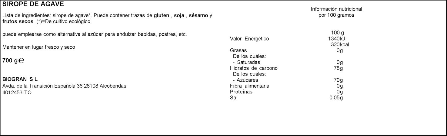 Sirope de ágave bio Ecocesta 690ml