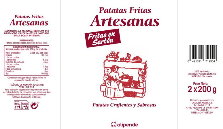 Patatas fritas Alipende pack-2x200g artesana