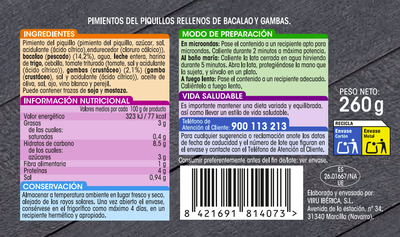 Pimientos del piquillo bacalao y gambas Alipende 260g