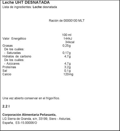 Leche Asturiana 2,2l desnatada