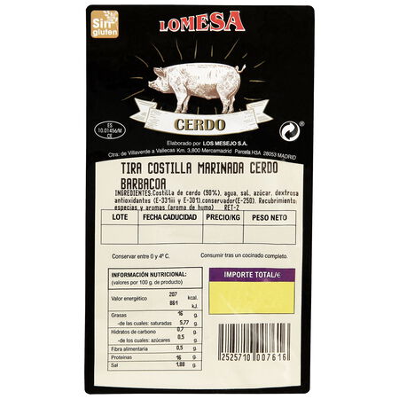 Costilla marinada de cerdo barbacoa 1kg aproximadamente