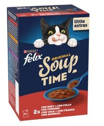 Alimento de gato soup con carne con buey con pollo y con cordero Felix 288g
