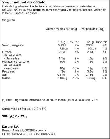 Yogur Danone pack 8 azucarado