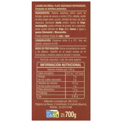 Lasa&ntilde;a gratinada bolo&ntilde;esa 700g