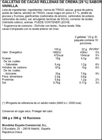 Galleta rellena Oreo original 396g