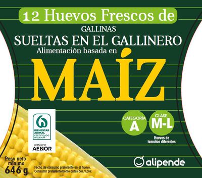 Huevos de gallinas criadas con maíz sueltas en el gallinero Alipende 12u "clase m-l"