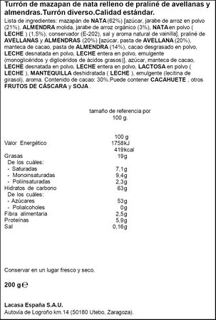 Turr&oacute;n de mochi con pralin&eacute; de chocolate Lacasa 200g