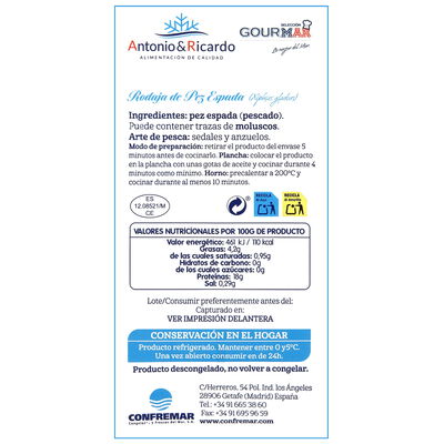 Pez Espada Rodaja Gourmar bandeja