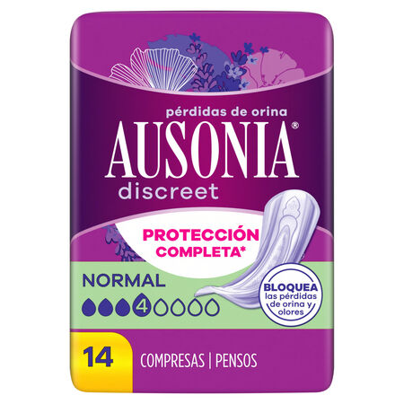 Compresa Ausonia Discreet  14 unidades normal protección completa